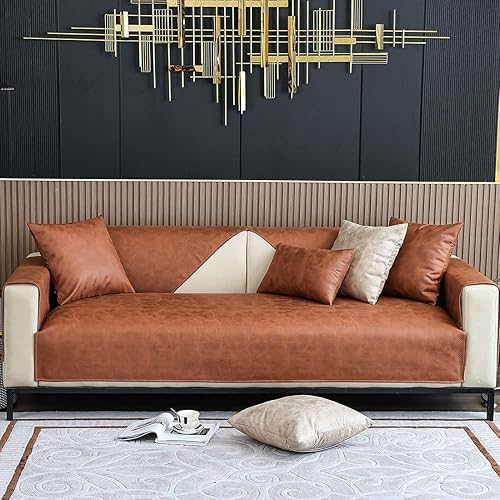 Miniatura 2 de vctops Funda de sofá vintage de piel sintética impermeable, antideslizante, para sofá seccional, para perros, niños y mascotas, protector de muebles