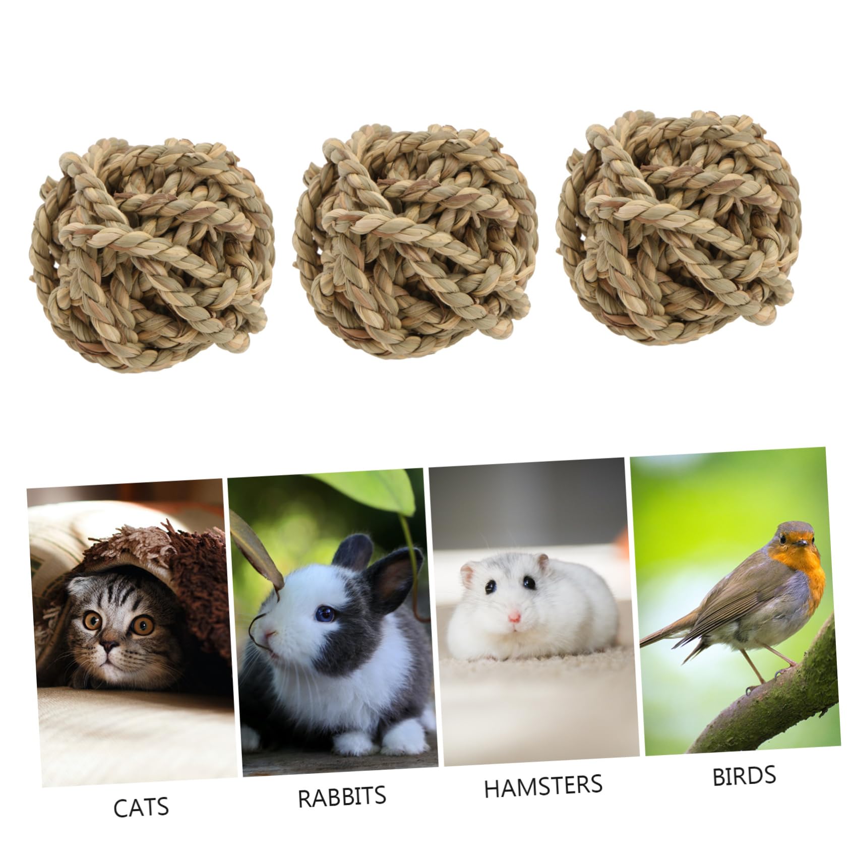 Yardwe 9stücke Naturgras Seil-kauspielzeuge Für Kleine Tiere Handgefertigte Aktivitätsbälle Für Kaninchen Meerschweinchen Und Nagetiere Und