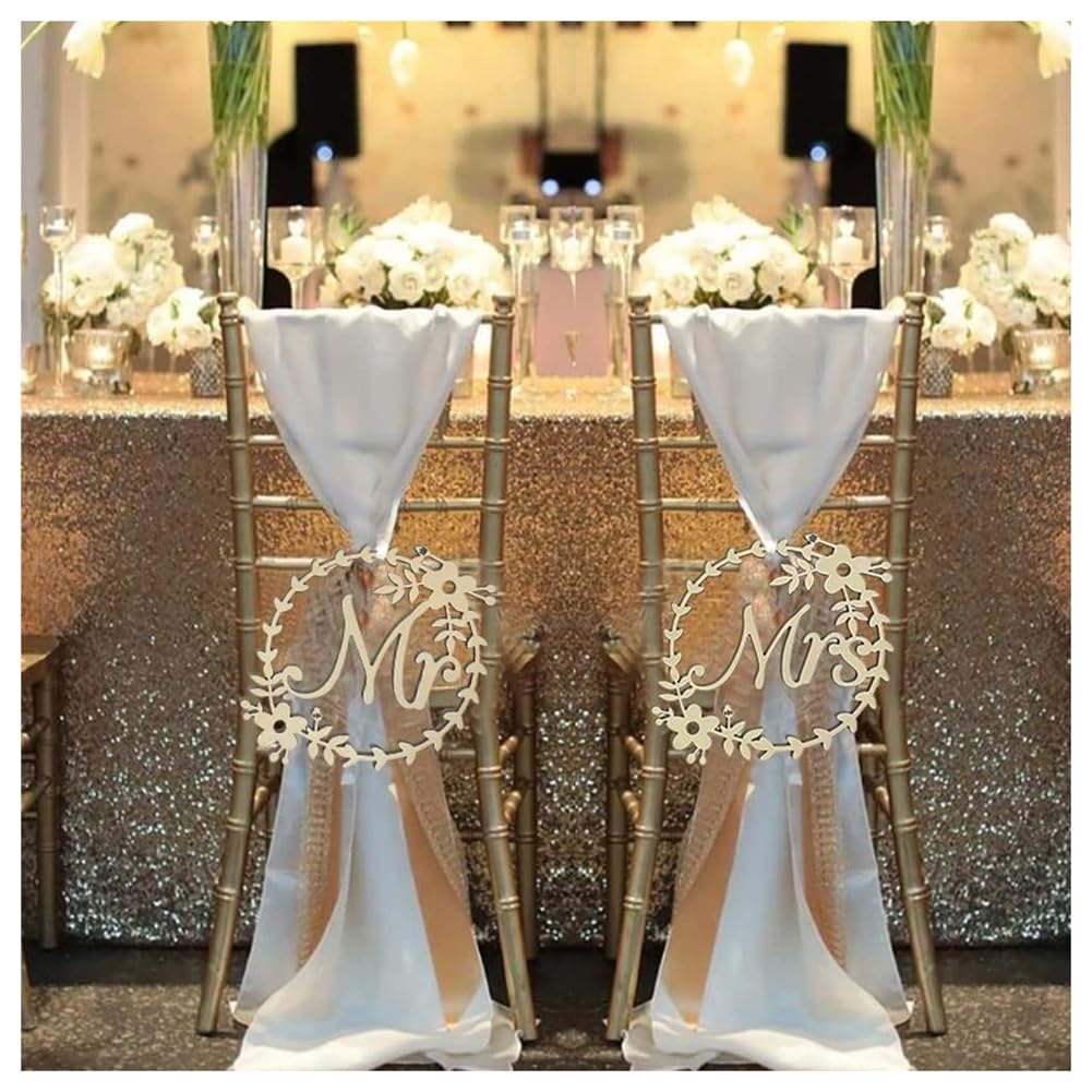 Hrlace 2 targhette per sedie da matrimonio, Mr Mrs, in legno, per sposa e sposo, decorazione per sedie da matrimonio, stile 3