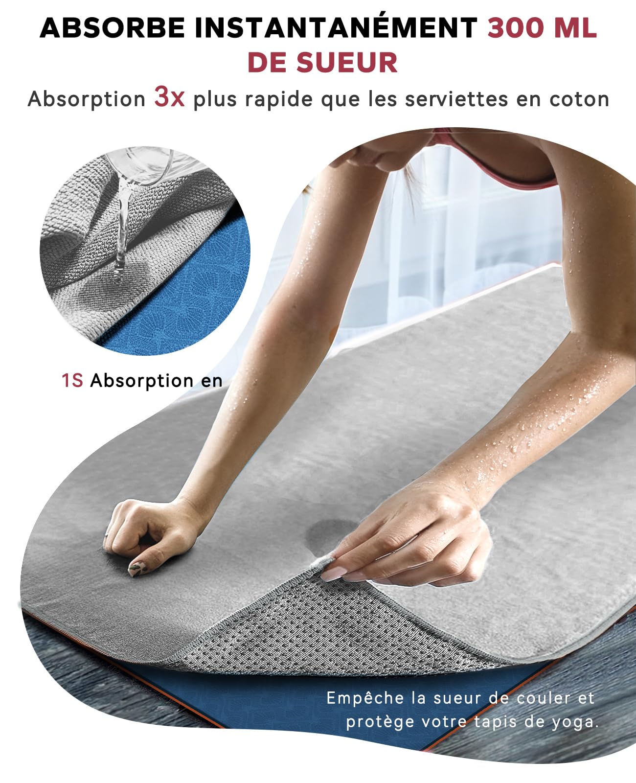 HAPBEAR Lot de 2 Serviettes Yoga 183 x 61 cm,Antidérapantes pour Tapis–Gris | Microfibre avec Picots Silicone,Séchage Rapide,pour Hot Yoga,Pilates,Salle de Sport & Bikram
