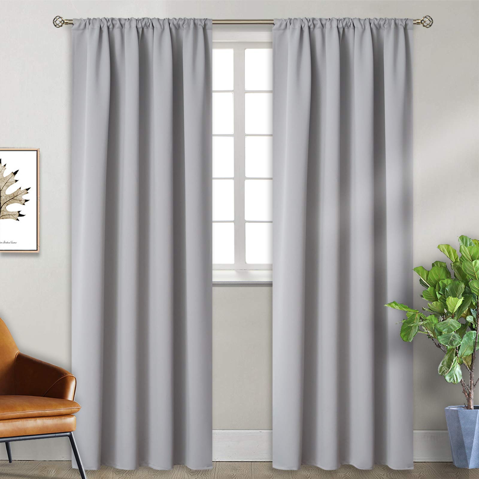 BGment Rod Pocket Blackout Curtains for Bedroom - Thermal Insulated Room Darkening Drapes for Living Room Dining Room Privacy Blinds, 52 x 84 Inch, 2 Panels, Light Grey — image 1