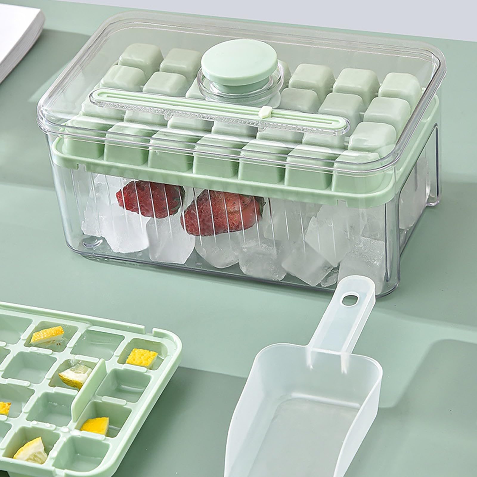 Ice Trays for Freezer Ice Cube Tray with Lid and Bin 56 Pieces