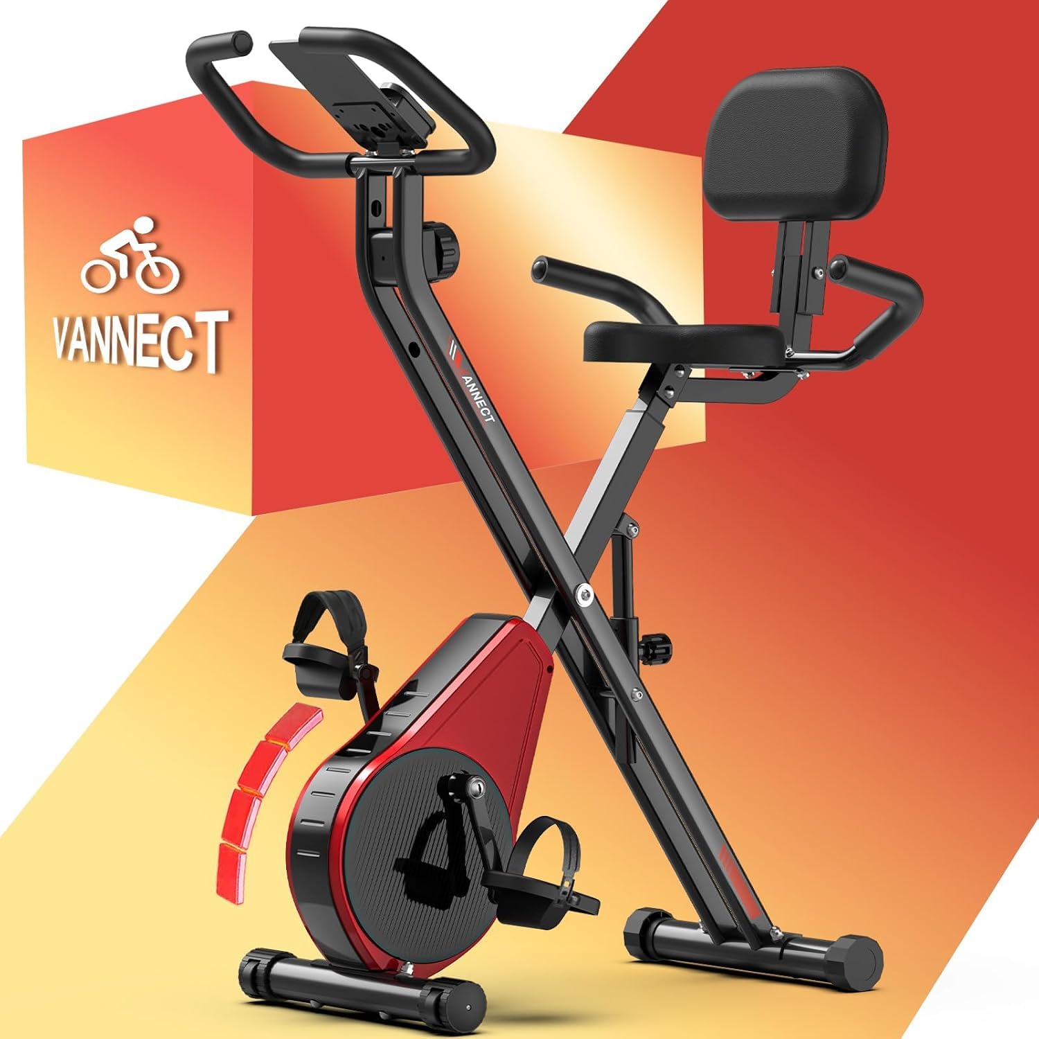 Heimtrainer Fahrrad Klappbar, VANNECT Hometrainer Fahrrad Klappbar, Ergometer Heimtrainer mit 16 Stufen Magnetwiderstand, Herzfrequenzsensor, LCD-Monitor & Komfort-Sitz für Zuhause & Büro, bis 150kg