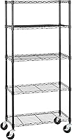 Amazon Basics 5-Shelf Heavy Duty Garage Storage Shelving Unit with 4" Casters, 300 lbs/ Shelf, Adjustable Wire Rack, 30x14x64.75", Black