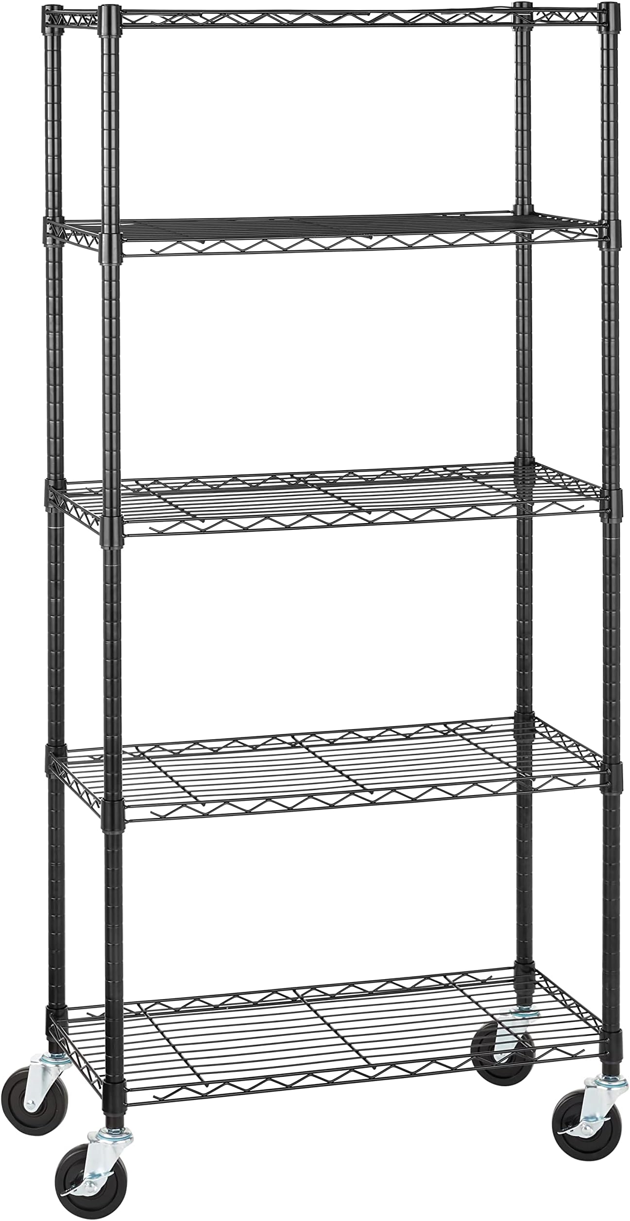 5-Shelf Medium Storage Unit on 10.16-cm Casters with Height Adjustable Shelves and Levelling Feet - 680kg Max Weight, Black, 76.2 cm D x 35.6 cm W x 164.5 cm H
