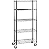 Amazon Basics 5-Tier Steel Rack, Shelf, Metal Rack, Kitchen Rack With Wheels, Load Capacity: 440.9 lbs (200 kg), Width 29.9 x Depth 14.2 x Height 65.0 inches (76 x 36 x 165 cm), Black