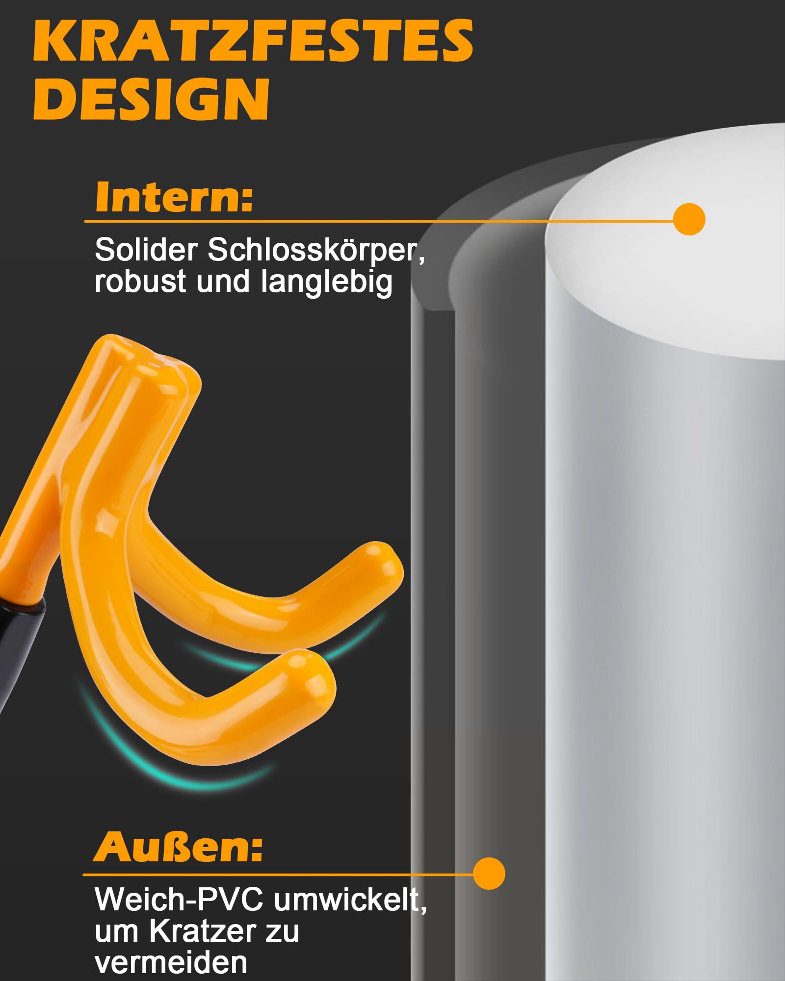Tevlaphee 4-Haken Lenkradkralle, Schweres Lenkradschloss, Universelle Diebstahlsicherung für Autos, Transporter, SUVs, bis 41,5 cm, 3 Schlüssel (Gelb)