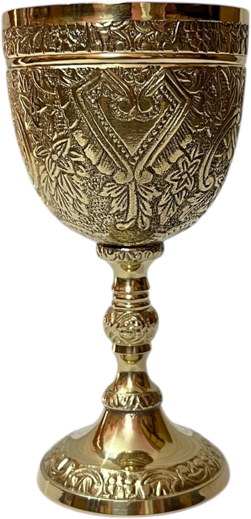 Handmade Brass Wine Chalice Goblet – Artisanal Craftsmanship, Antique Vintage Design – Elegant Cups for Wedding, Church, Festive Events (Polished Brass)