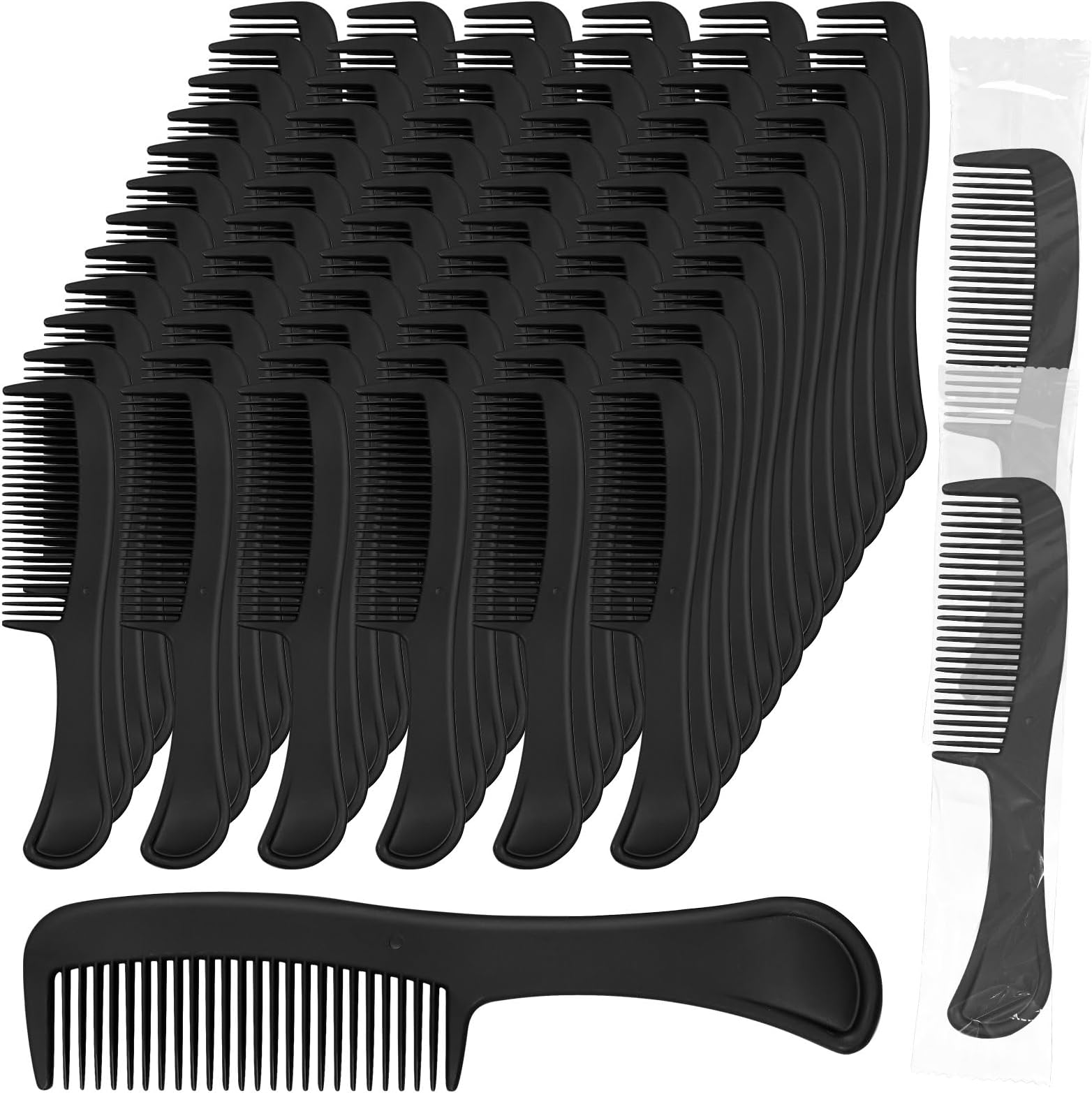 – 150 Pack Hair Combs Bulk Black Individually Wrapped Plastic Comb Travel Pocket Haircomb with Handle for Men Women Hotel Charity Homeless Nursing Home, 15 x 3 cm