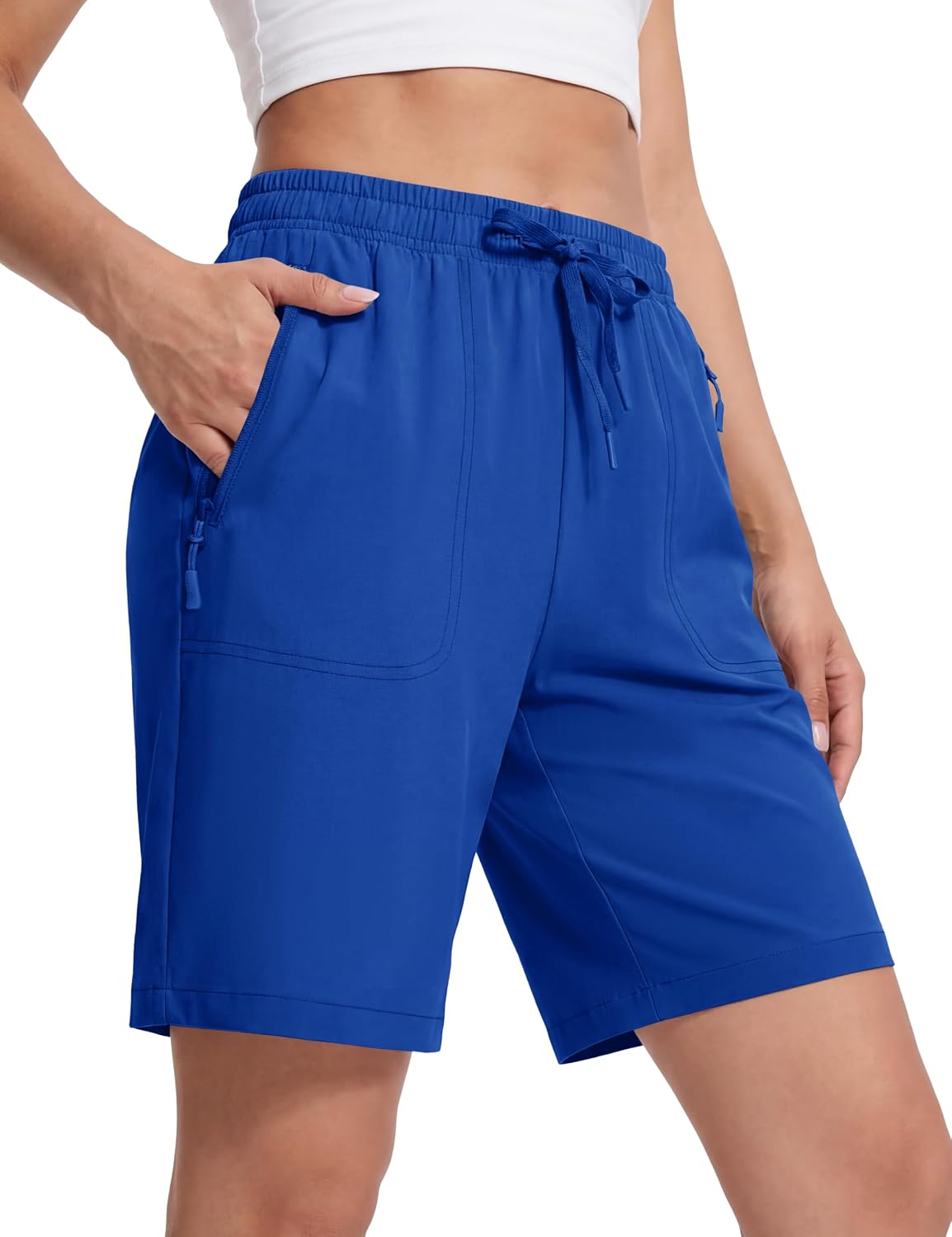 MAGCOMSEN Women's Athletic Shorts Quick Dry 8" Hiking Golf Drawstring Shorts Zipper Pockets Summer Outdoor Water Resistant