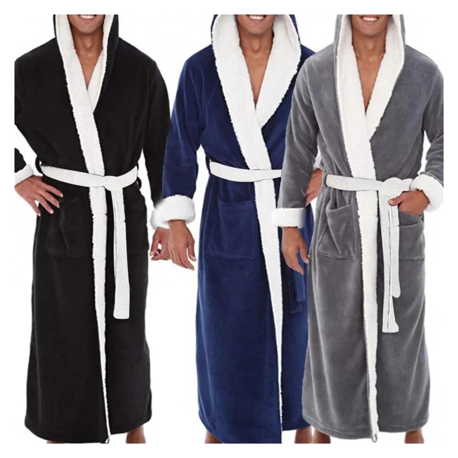 Albornoz Largo para Hombre Albornoz Ropa de Dormir camisón Casual Manga Larga Hombre Invierno cálido Franela HAL Felpa baño salón hogar