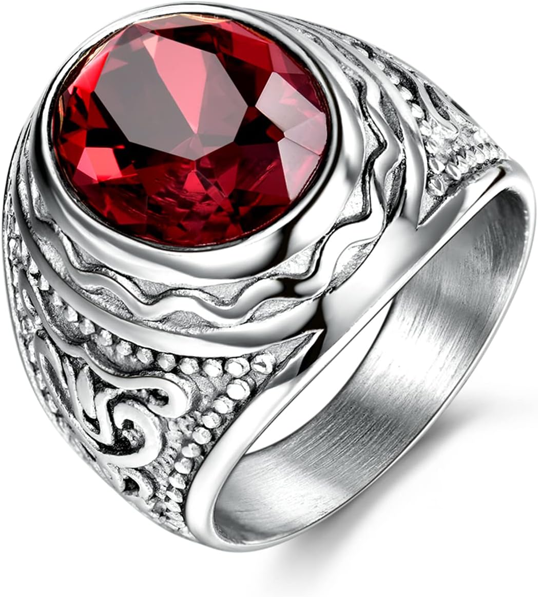 Retro Gothic Cool Male Rings Stainless Steel Engraved Silver Color Fashion Party Jewelry Size 8-12