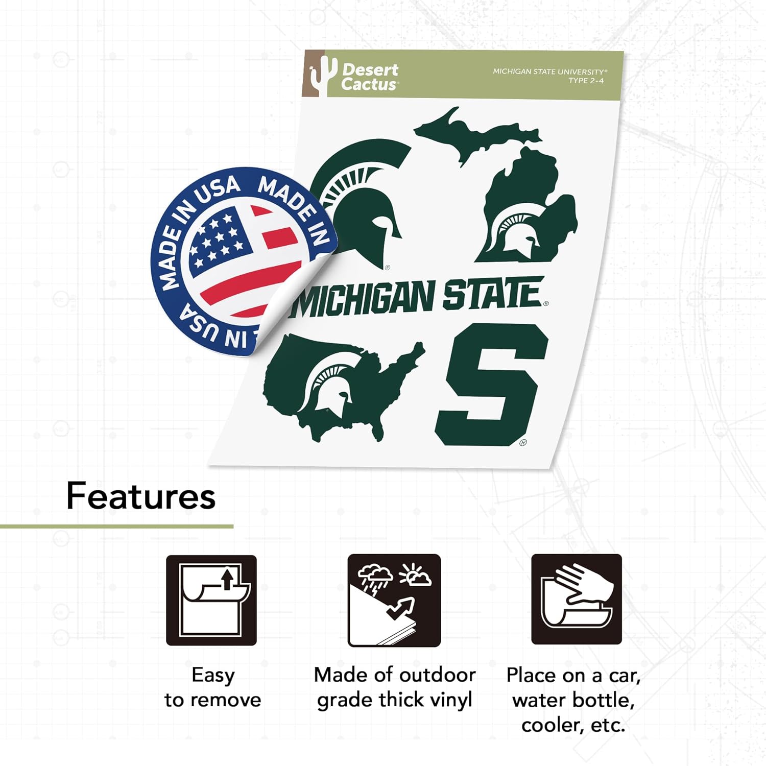 Desert Cactus Michigan State University Sticker Spartans MSU Sticker Vinyl Decals Laptop Water Bottle Car T2 (Type 2-4) - Image 2