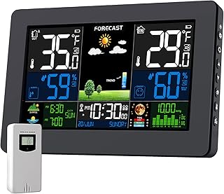 Weather Station Wireless Indoor Outdoor Thermometer, Digital Thermometer with Remote Sensor, Large Display Home Weather Stations with Weather Forecast, Atomic Clock, Barometric Pressure, Moon Phase