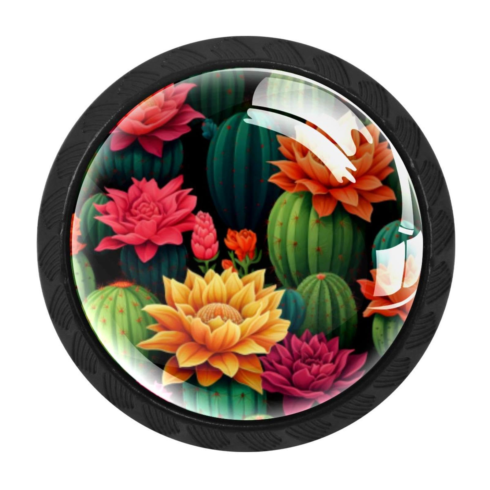 CHENZZZZ 4 Pieces Cactus Drawer Knobs, 35mm Black Kitchen Cabinet Knobs, Drawer Pulls and Knobs, Glass Cabinet Hardware Single Hole Knob for Cabinets and Drawers Round