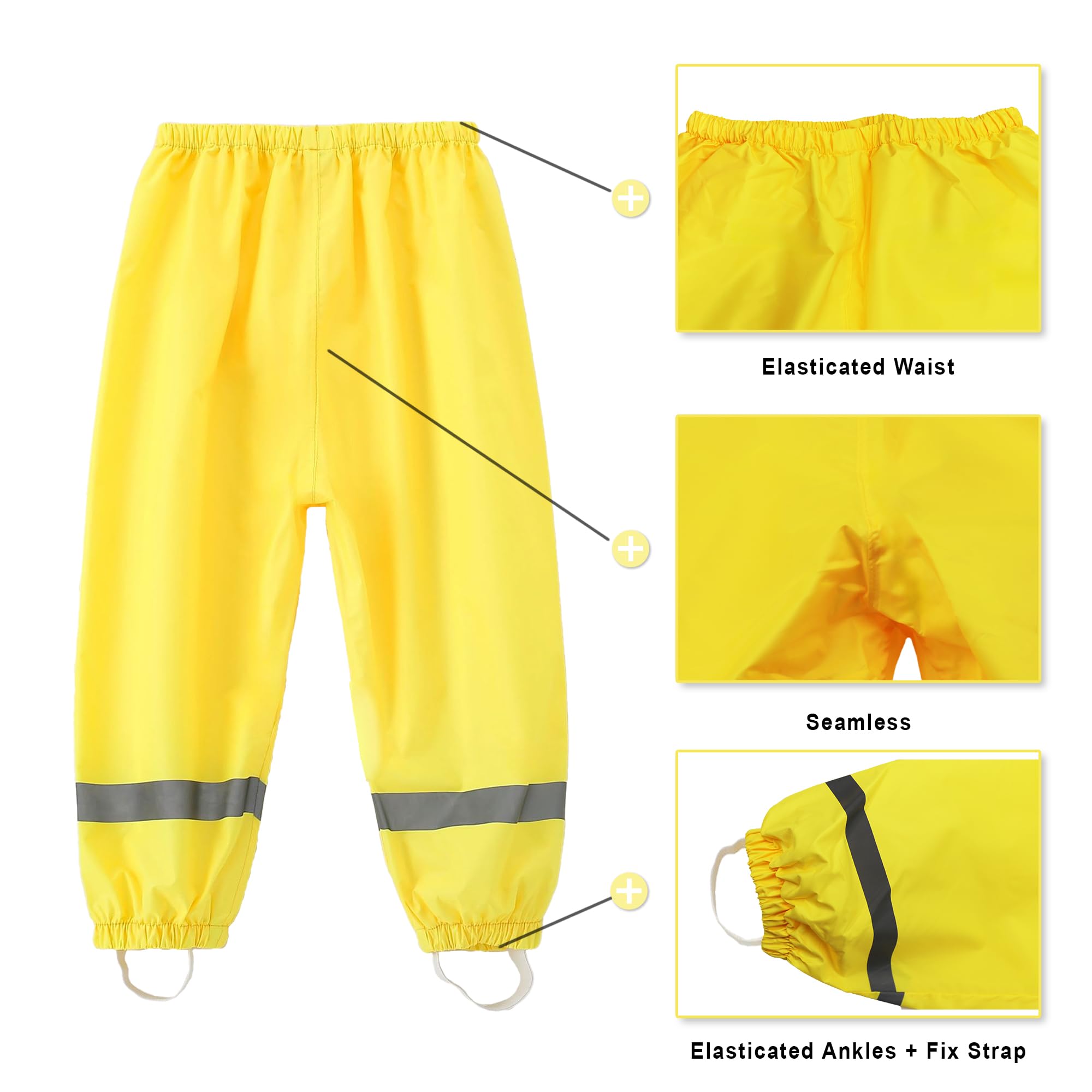 Pantalones Impermeables para Niños Niñas Pantalón de Lluvia Finos con Reflectantes Pantalones de Barro Ligeros Transpirable Secado Rápido Casual Sobrepantalón Caminando Ciclismo para 1-8 Años