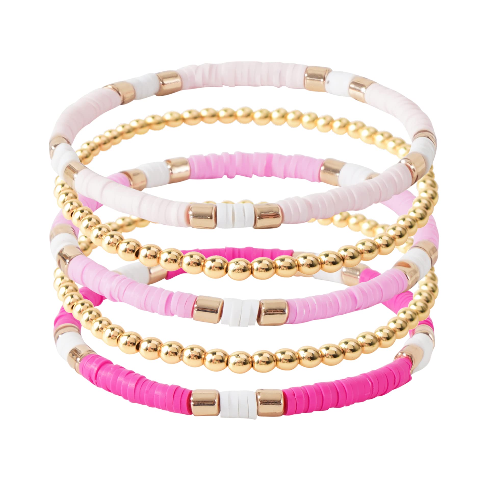 GOOJIDS Surfer Heishi Clay Bead Bracelets for Women Bohemian Stackable Gold Plated Beaded Stretch Bracelets Elastic Layering Friendship Bracelets Set