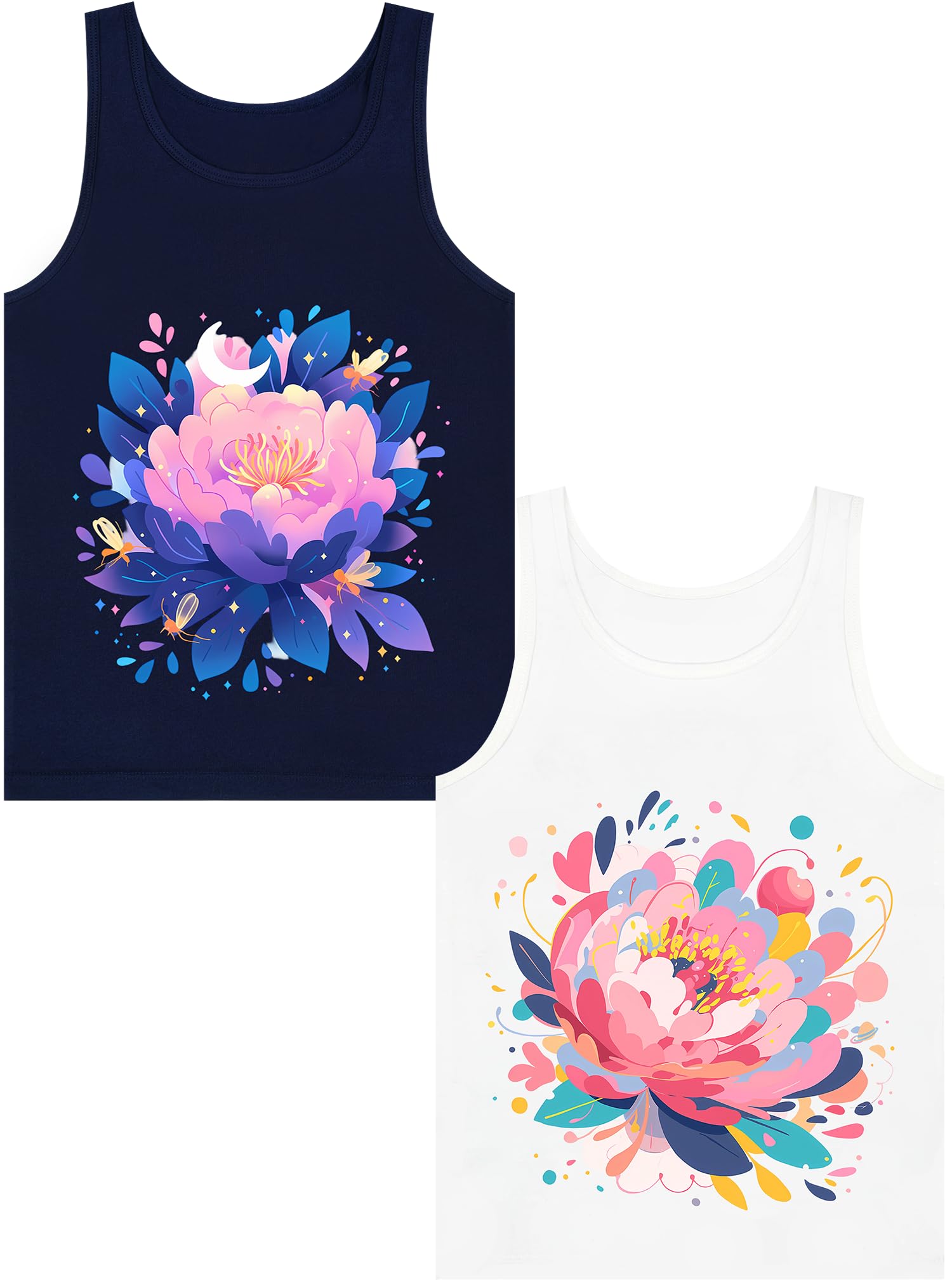 Girls Tank Tops Soft Pure Combed Cotton Tagless Cute Design 2-Pack 2T-16Y