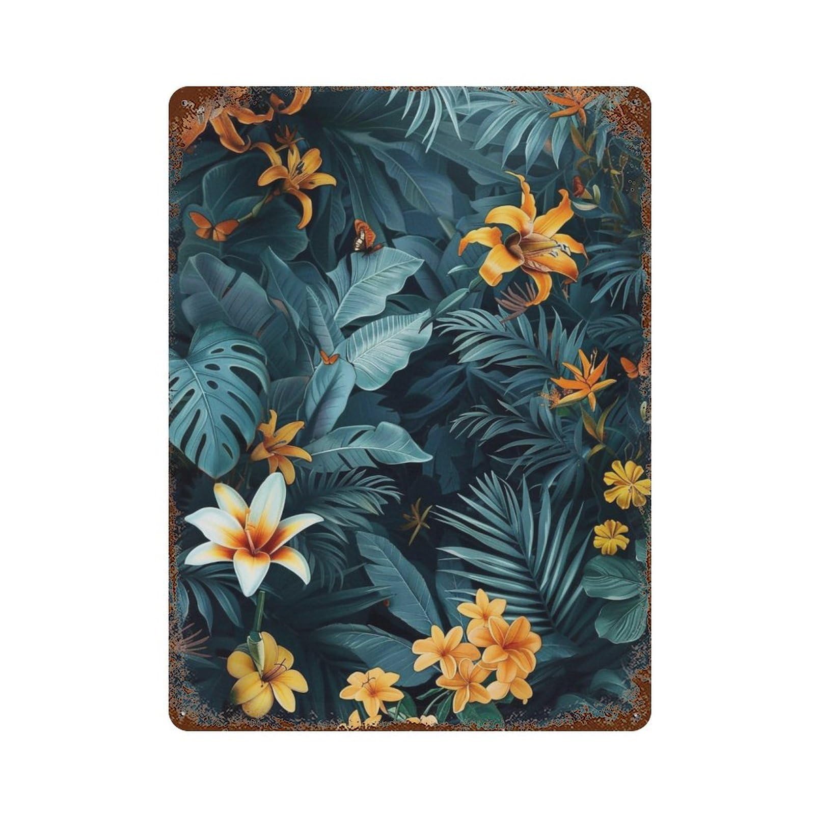 WUJHGRSG Moody Dark Foliage Vibrant Exotic Blossom Vista 02 Wall Art Retro Iron Vintage Metal Tin Sign Poster Modern Decor for Home Cofffee Club Bar Shop Style 40x30cm