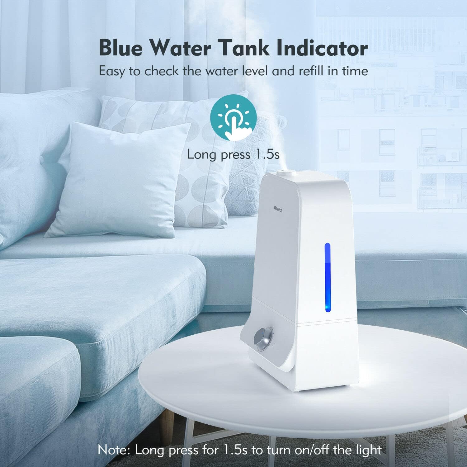 Homech HM-AH003 Humidifier with blue water tank indicator