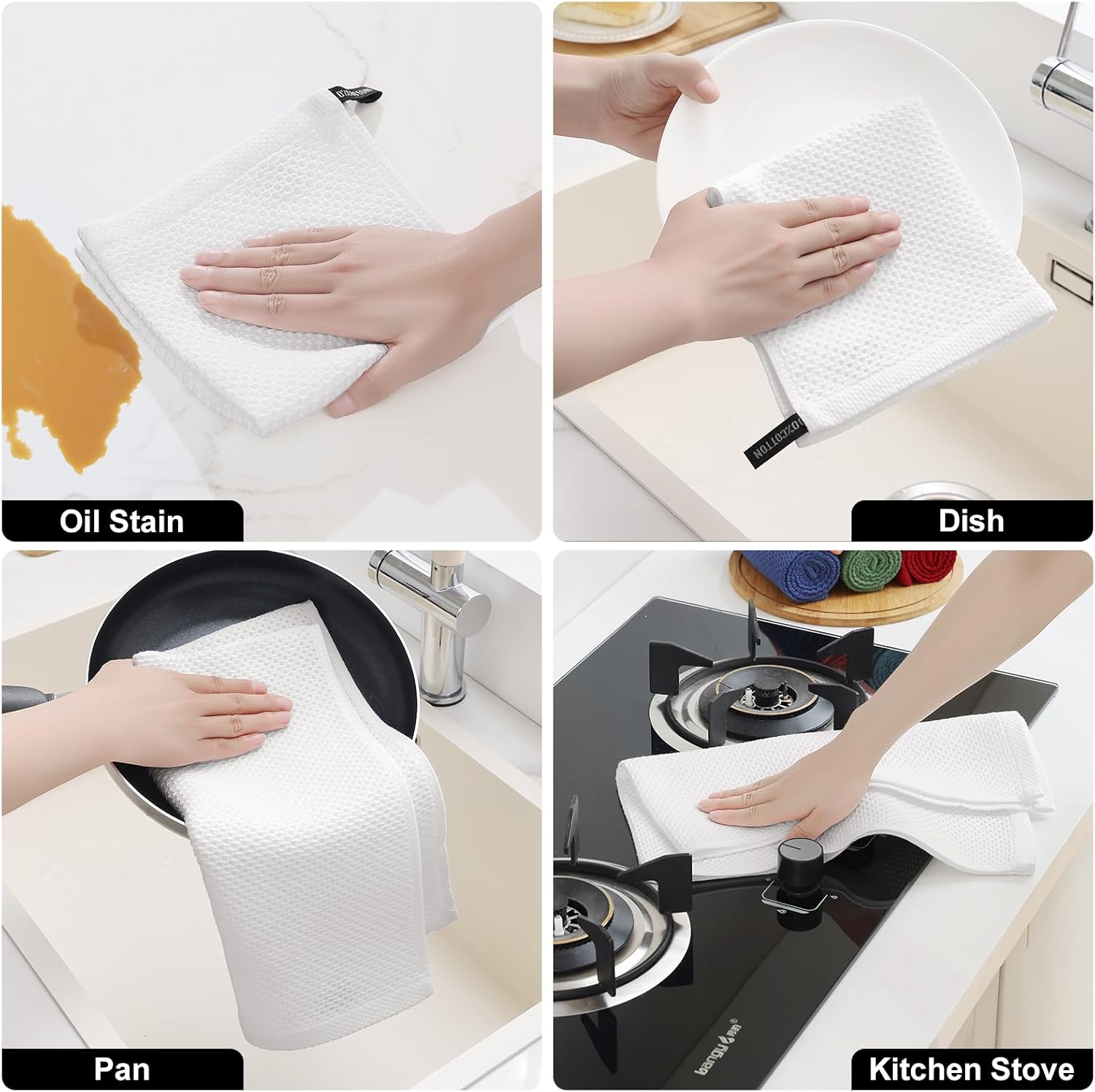 Homaxy 100% Cotton Kitchen Towels and Dishcloths Set, 12 x 12 Inches and 13 x 28 Inches, Set of 8 Bulk Kitchen Towels Set, Ultra Soft Absorbent Dish Cloths for Washing Dishes, White - Image 5