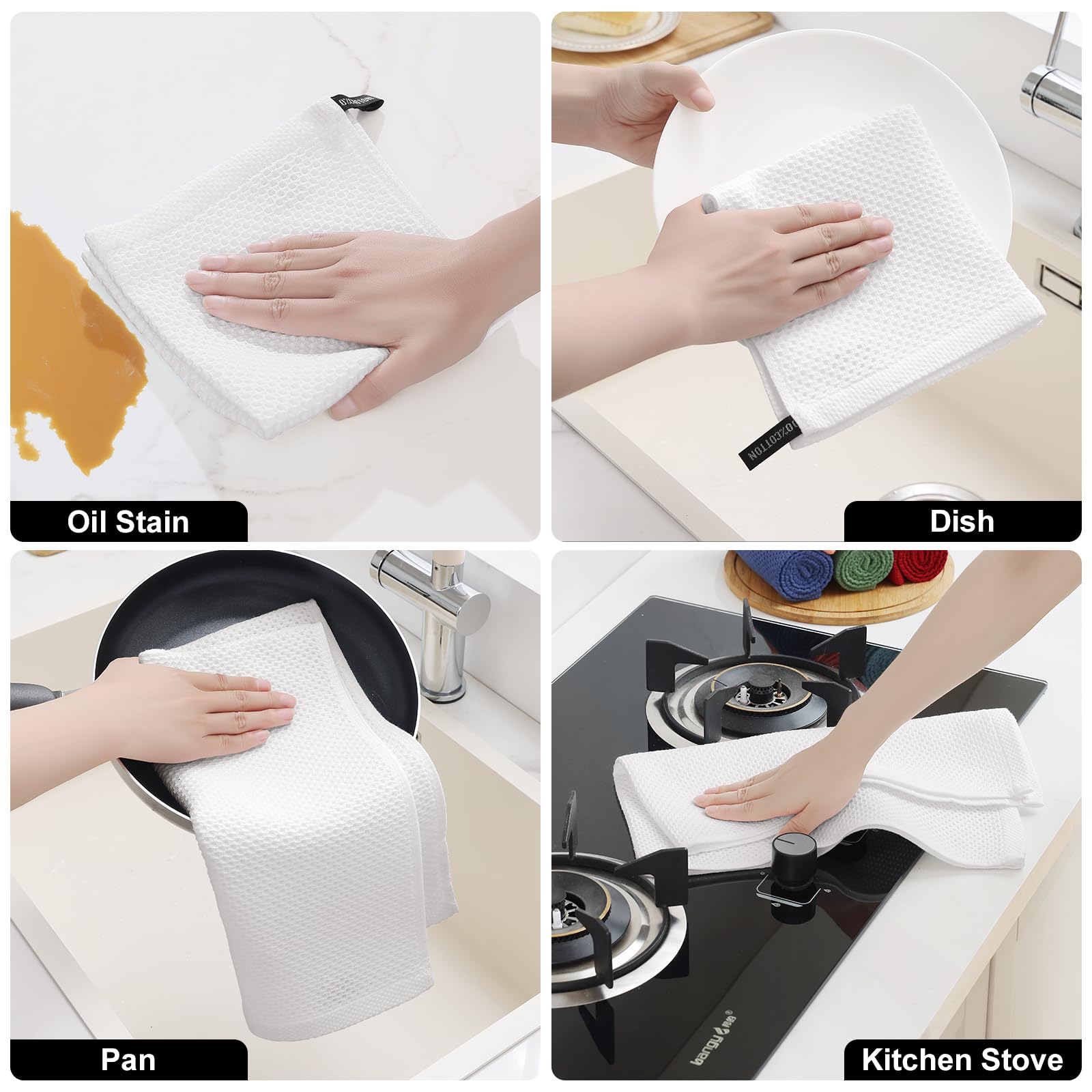Homaxy Set di 8 strofinacci da cucina e strofinacci, 100% cotone, colore: bianco