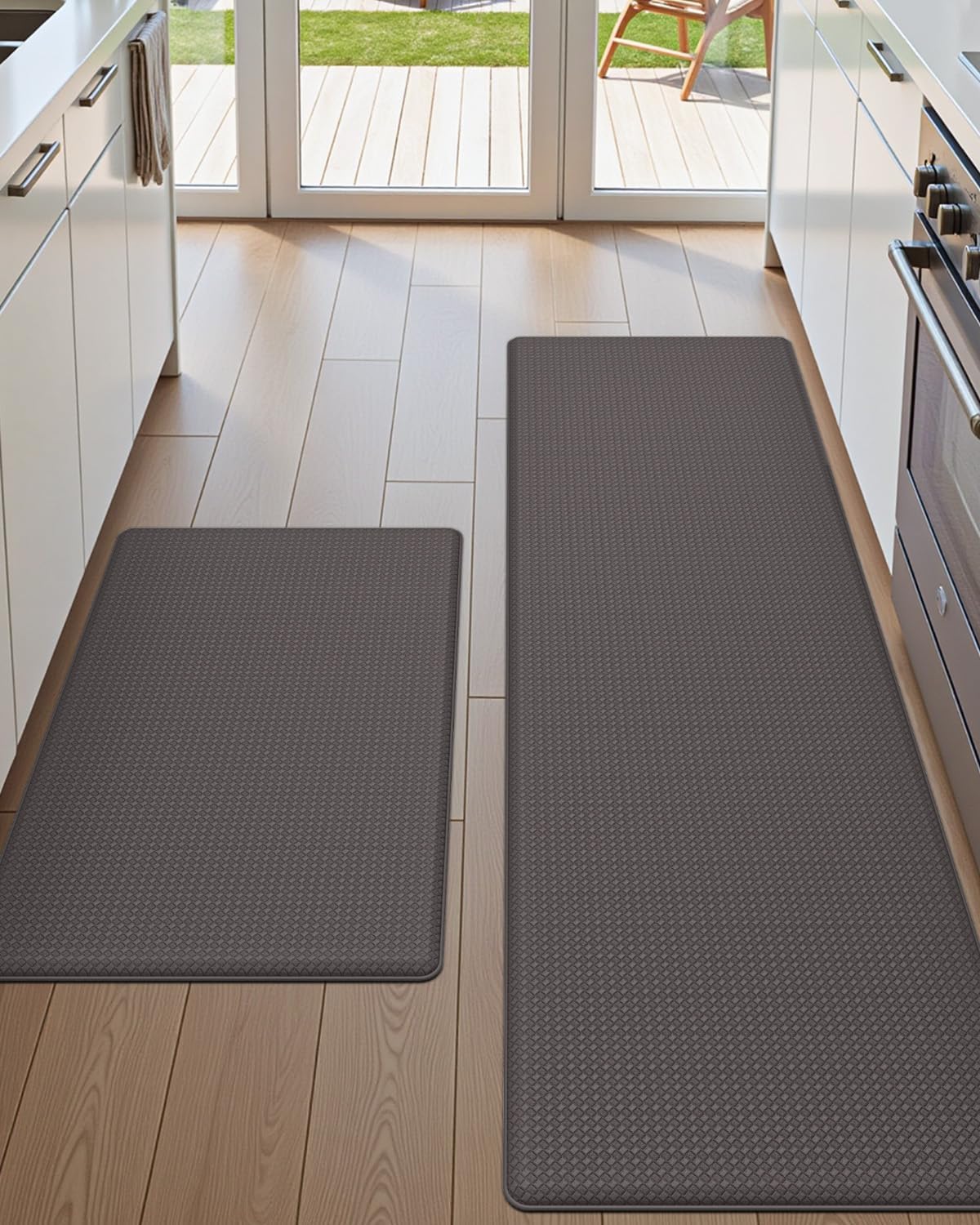 DEXI Kitchen Floor Mats 17"x29"+17"x59" Cushioned Anti Fatigue Standing Runner Rug Waterproof, Comfort Memory Foam Polyvinyl Chloride Padded for Front Sink Laundry, Dark Taupe