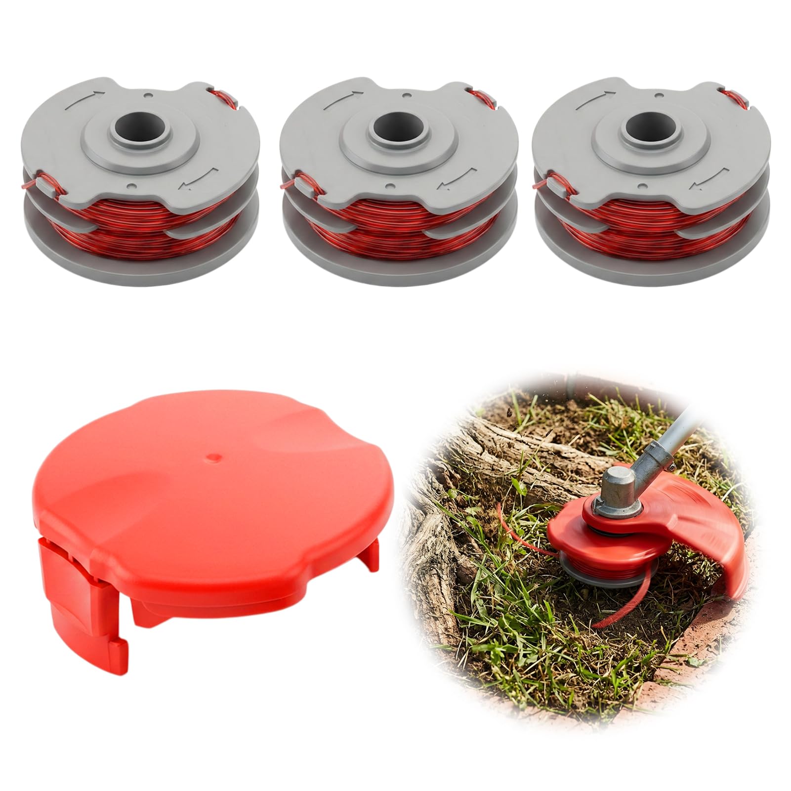 3PCS Strimmer Spool Line Double Autofeed Spool Standard 1.5mm 36ft Lawn Mower Replacement Strimmer Wire+1 FLY060 Spool Cover Compatible with Flymo CONTOUR 500 XT/POWER TRIM 500 XT/MINI TRIM/MULTI TRIM