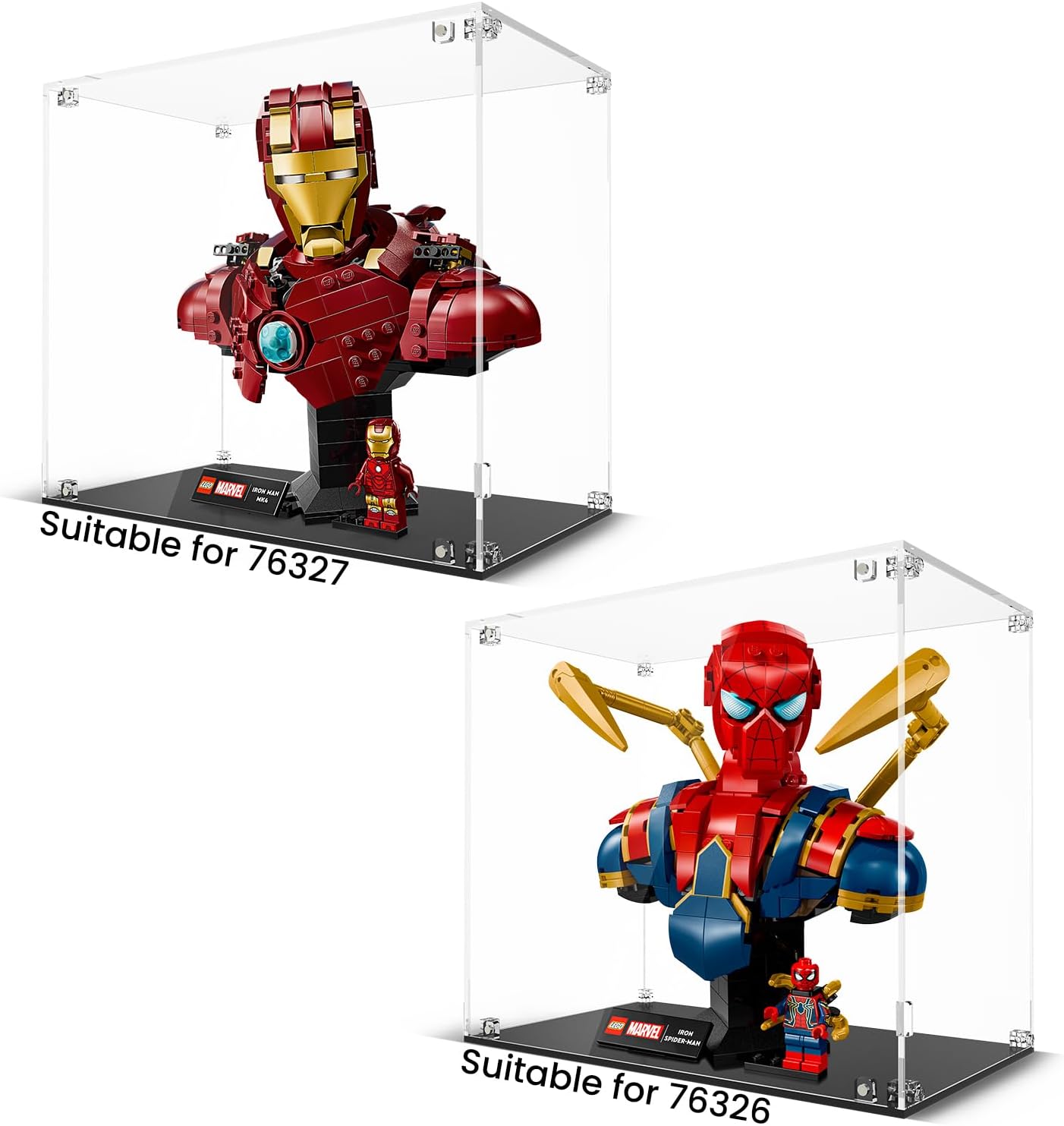 Acrylic Display Case Compatible with Lego 76327 Iron Man MK4 Bust , Dust-Proof Protective Showcase Box for Lego 76326 Iron Spider Man Bust (Only Case - Model Not Included)