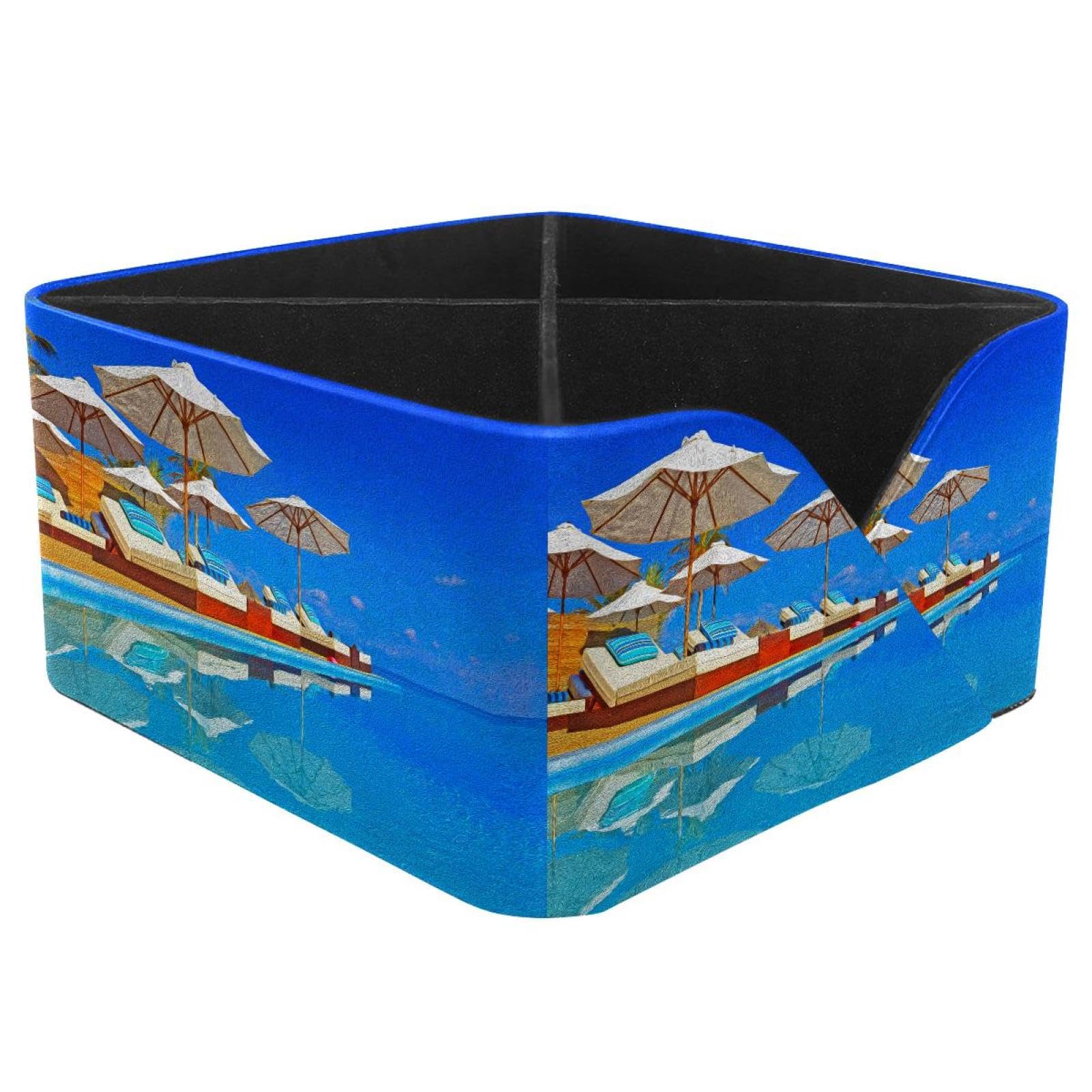 KengjuTesu Seaside Landscape Desktop Organizer Pen Holder, Rectangular Pencil Cup for Office, Study and Makeup Stations