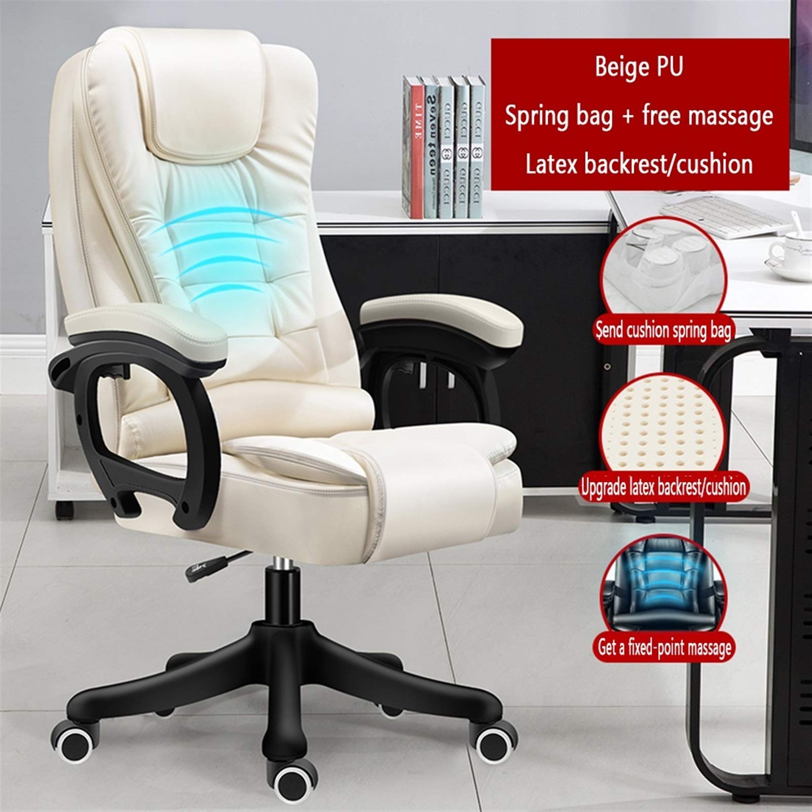 Ergonomiczne krzesło biurowe z klejoną skórą, podparciem lędźwiowym i wyściełanym podłokietnikiem, idealne do biura, gier i biurka komputerowego