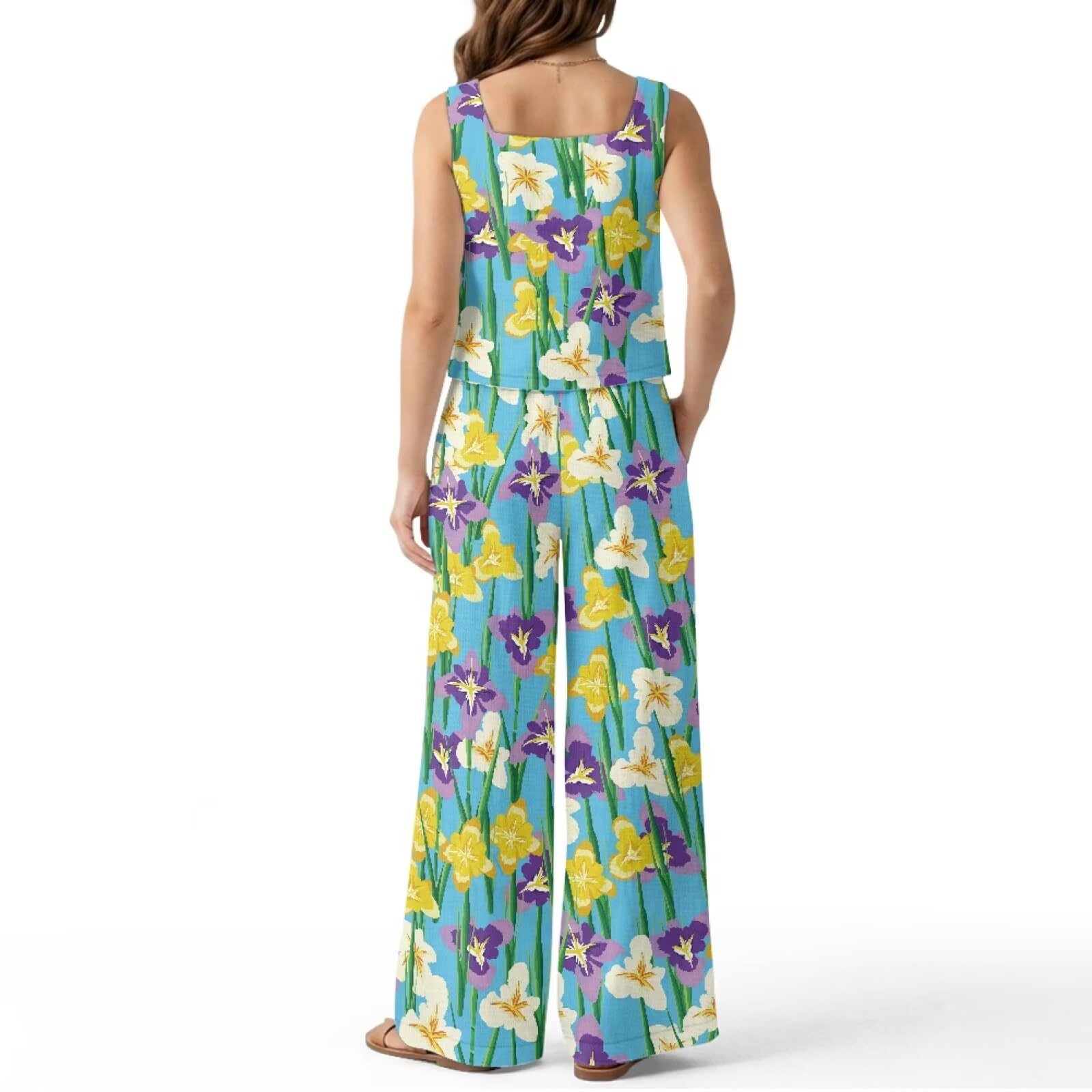 Xoenoiee 2-teiliges Set für Damen, Sommer-Outfits, Reise-Lounge-Sets, Tank-Top und Hose mit weitem Bein, Strandurlaub