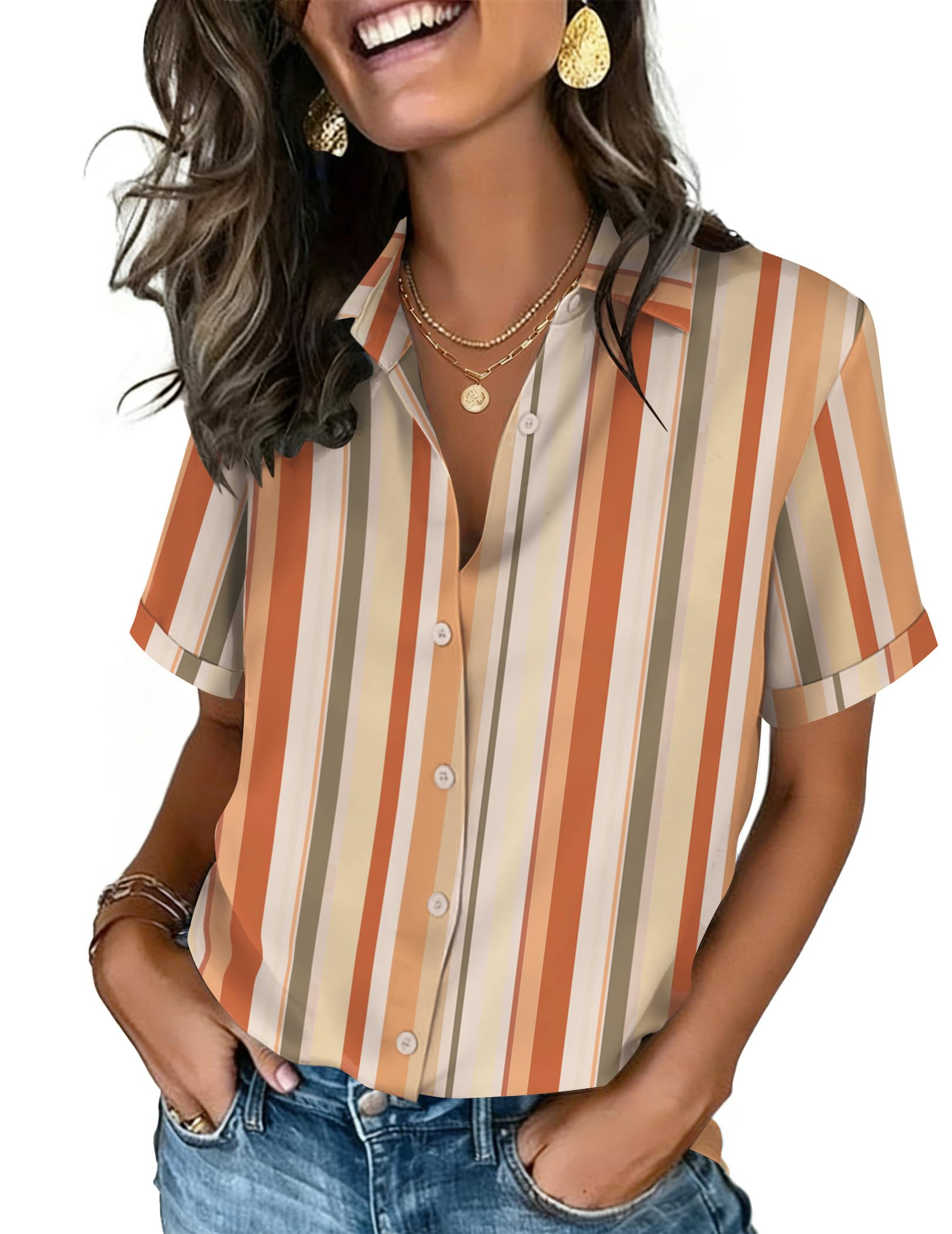 Zeagoo Button Down Shirts for Women Short Sleeve Tops Dressy Casual Blouses | Cute Summer Tops for Women, Spring Clothes, Button Up Collared Shirts, Business Casual Blouses, 2026 Office Work Clothing