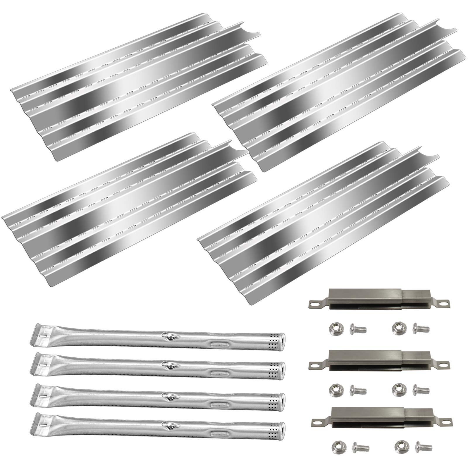 Zemibi Grill Replacement Parts for Kenmore 415.23667310, Char broil 463439915, 463322613 Gas Grill Models, 14.75" Grill Heat Plates, Burner Tubes and Adjustable Crossover Tube, 4 Pack, Stainless Steel