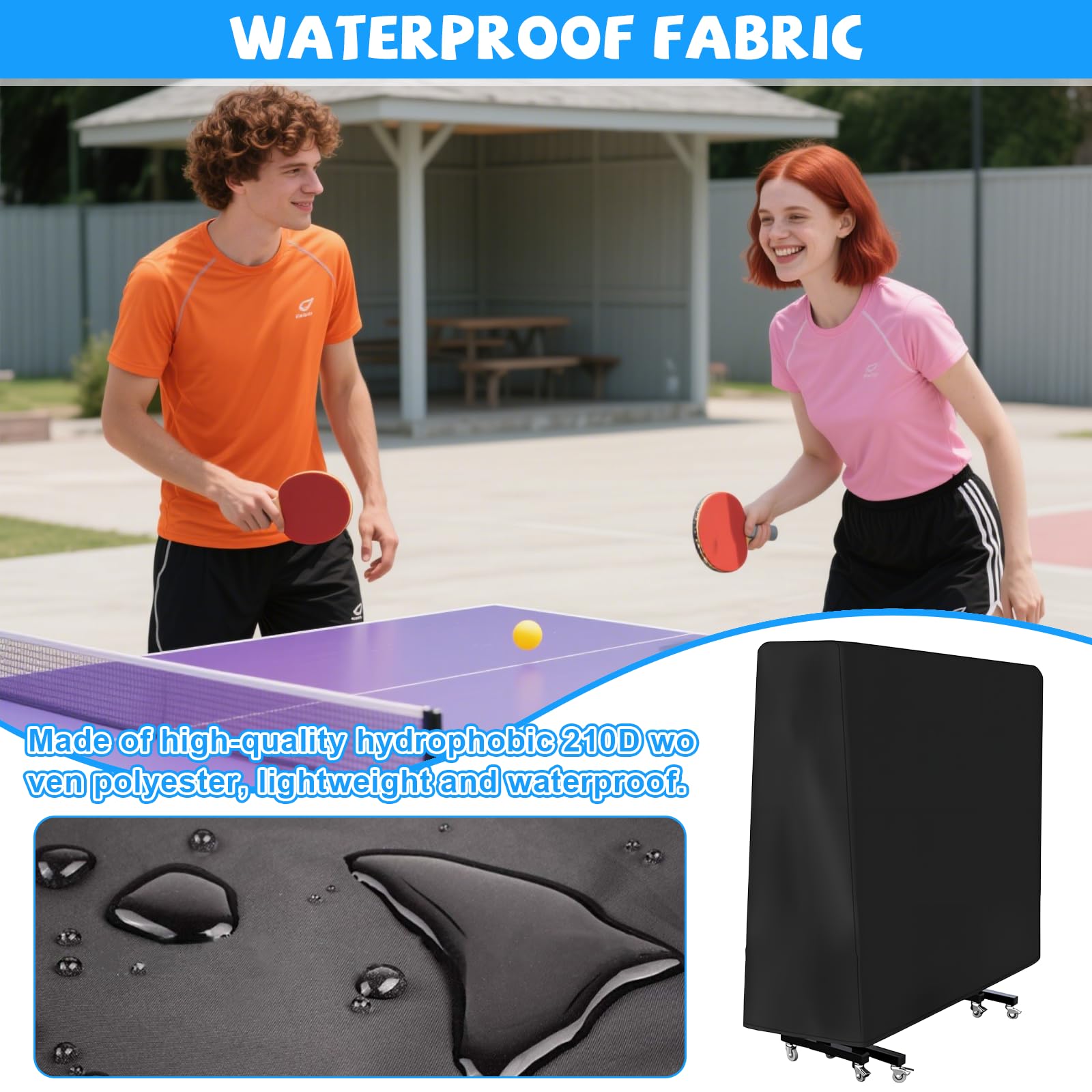 Copertura per Tavoli da Ping Pong 165x70x185cm Custodia Protettiva per Tavolo da Ping Pong con Fibbie Antivento Copertura Tavolo Ping Pong Oxford Impermeabile Anti-UV per Esterno e Interno