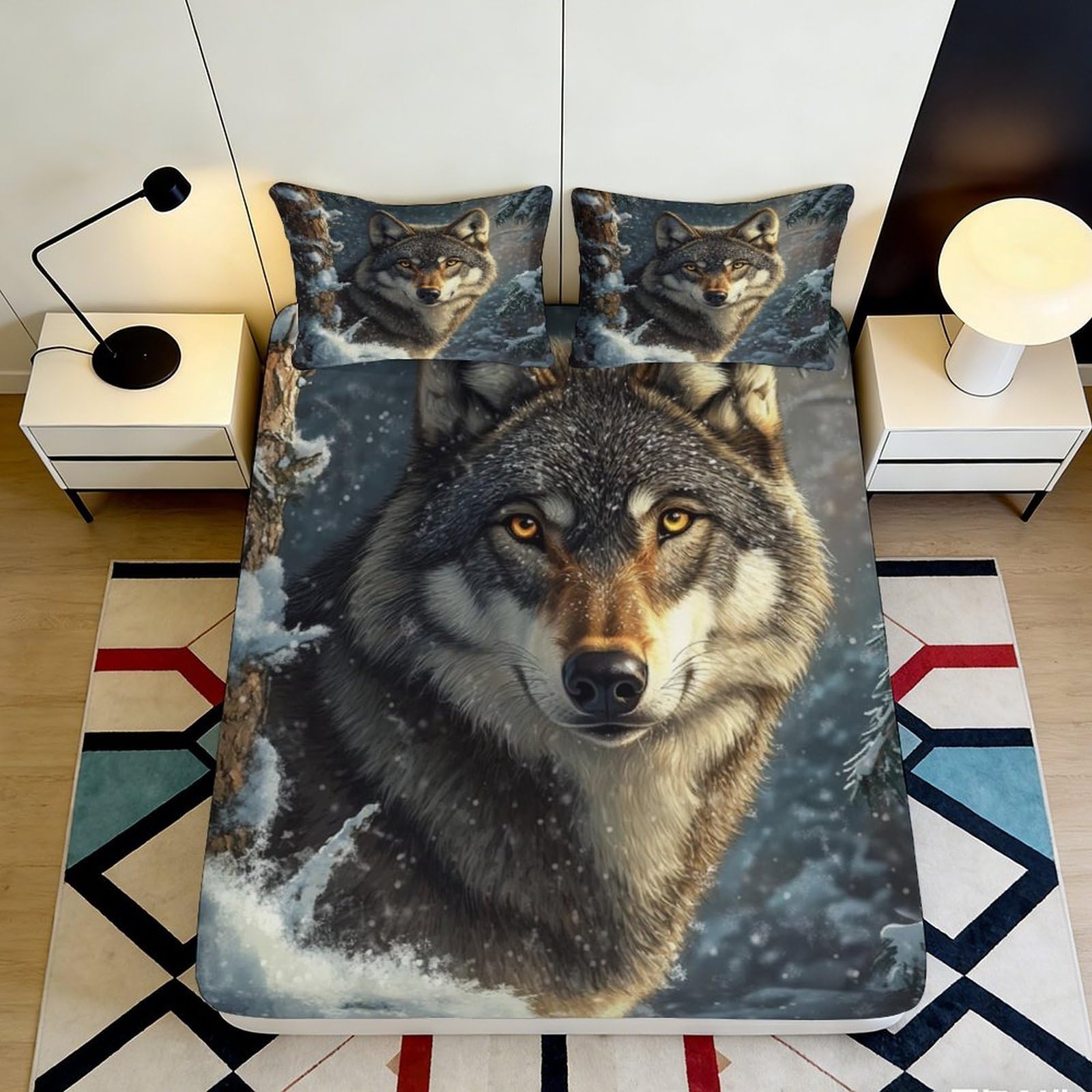 Pnayamiorkfel Style-5 3D Printed Wolf Snow Forest Fitted Sheet Microfiber Soft Breathable Winter Animal Mattress Cover For Bedroom Decor 90X200x25cm