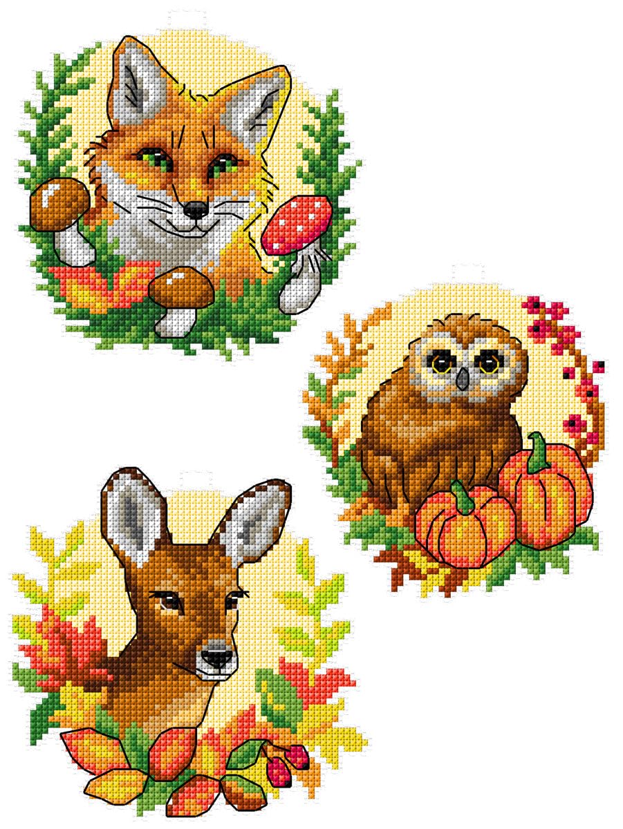 Crafting Spark Forest Animals Counted Cross-Stitch Kit On Plastic Canvas With 3 Cute Ornaments Different Dimensions 142Cs. Marvelous For Art & Craft Amateurs