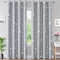 Vista 15 de WUBODTI Cortinas opacas de estrella azul marino para habitación de niños, juego de 2 paneles de 63 pulgadas de largo, cortinas cortas con estampado