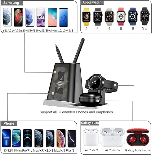 Miniatura 6 de TOP SKY Estación de carga inalámbrica 4 en 1 con organizador de escritorio, cargador inalámbrico Qi compatible con iPhone 131211, iWatch 2 3 4 5 6