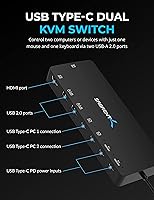 Vista 2 de Conmutador KVM SABRENT, USB-C, 1 PC a 2 pantallas con entrega de energía de 60 vatios (USB-CKDH)