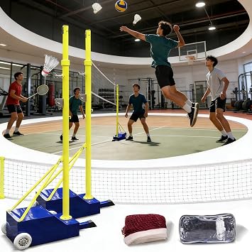 Heavy Duty Volleyball/Badminton Poles,Volleyball/Badminton Poles,Volleyball Poles for Backyard with Wheels,Volleyball Net with Poles Adjustable 4 Heights 5ft-6.9ft,for Indoor&Outdoor