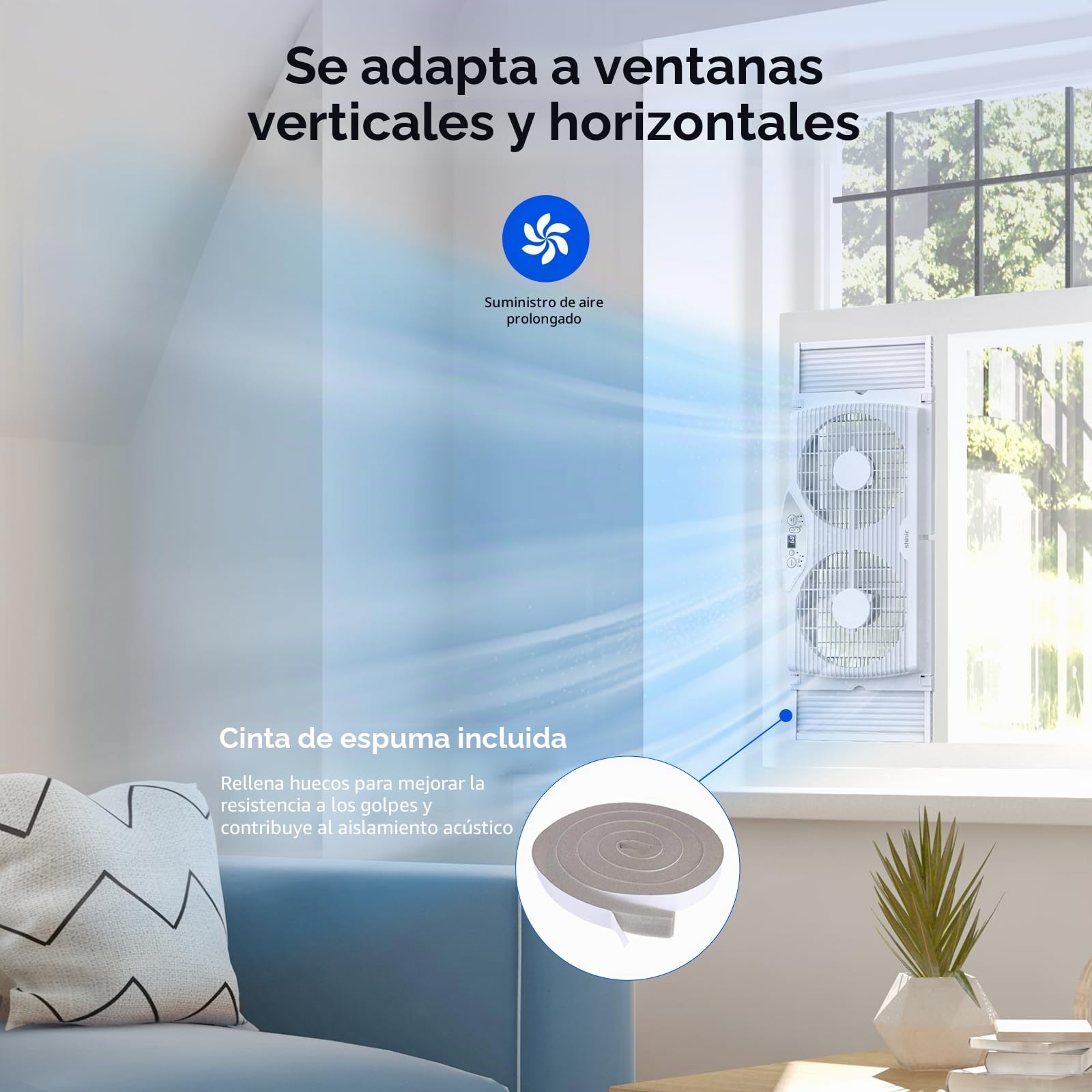shinic Ventilador de ventana doble con control remoto, cuchillas de 9 pulgadas, flujo de aire reversible, control de termostato, 3 velocidades, 3 funciones, ancho expandible de 23.8 a 37 pulgadas,