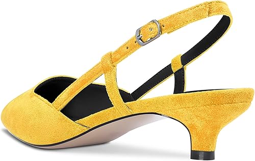 Miniatura 3 de DearOnly Zapatos de vestir de gamuza con tacón bajo para mujer, con puntera cerrada, puntiaguda, sandalias bonitas, para novia, boda, compras, 1.5