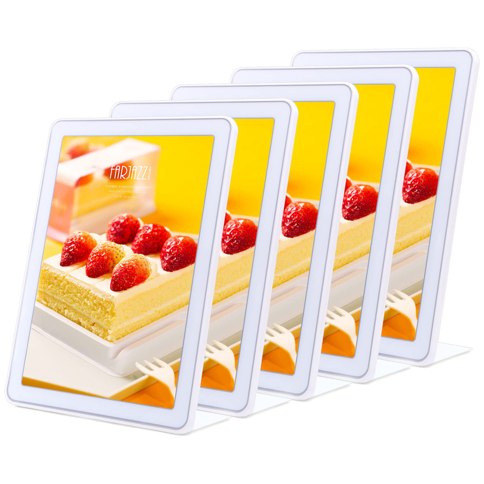 A5 Sign Holder- White x 5 Pack, Poster Menu Holder, L- shape Leaflet Display Stands, Plastic Display Sign Stands Counter Poster Stand for Tables, Restaurant, Hotel, Shop, Company, Office