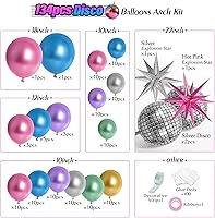 Vista 2 de FOTIOMRG Kit de arco de globos de discoteca de 135 piezas con globos de bola de discoteca, globos metálicos plateados, azul, verde, morado, rosa