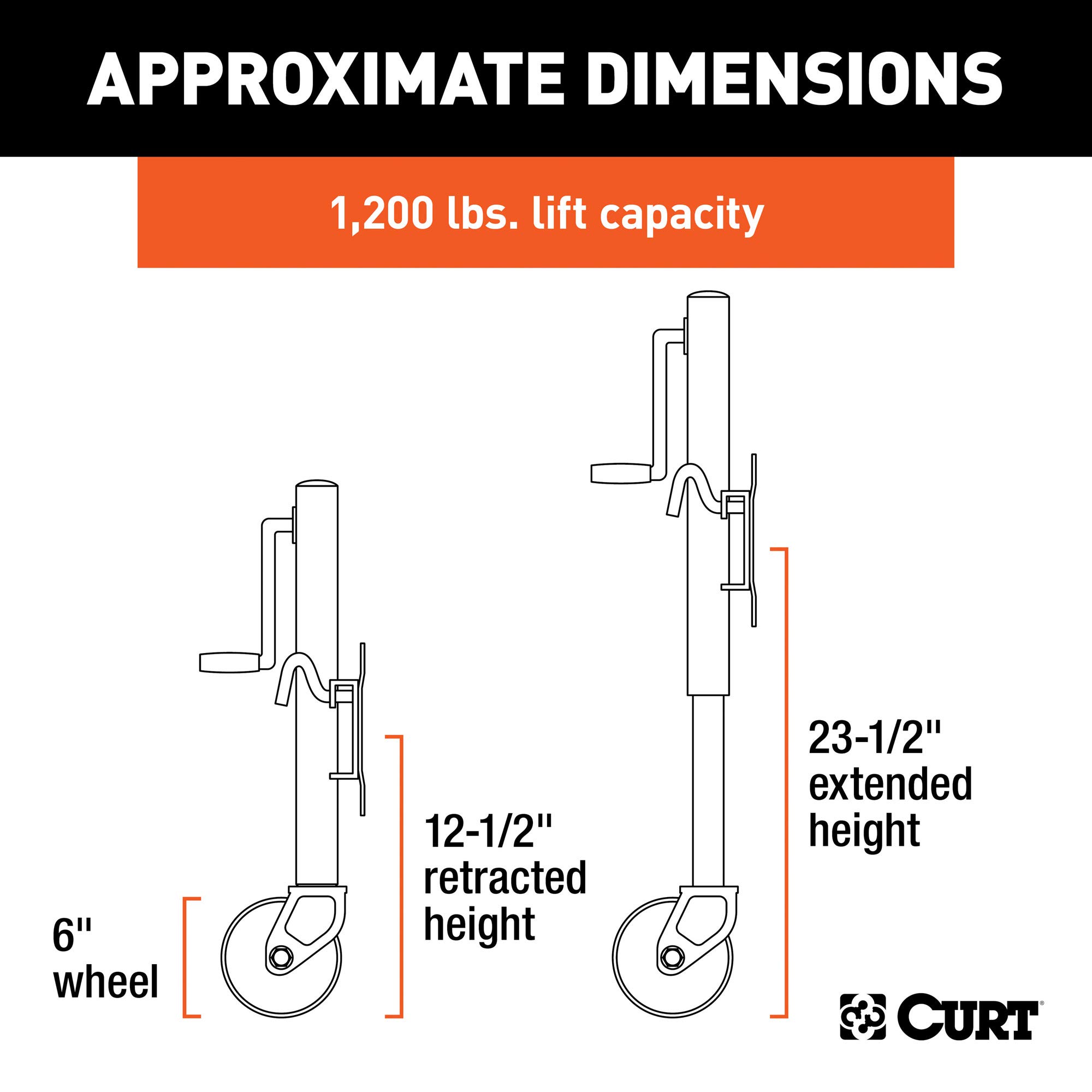 CURT 28112 Marine Boat Trailer Jack with 6Inch Wheel, 1,200 lbs. 11