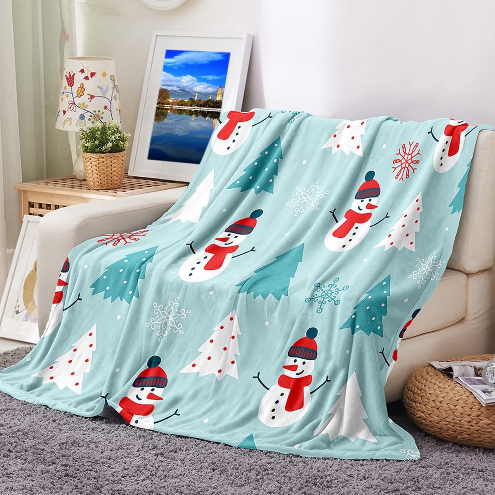 Couverture polaire flannel KnSam cadeau de Noël bleu rouge blanc