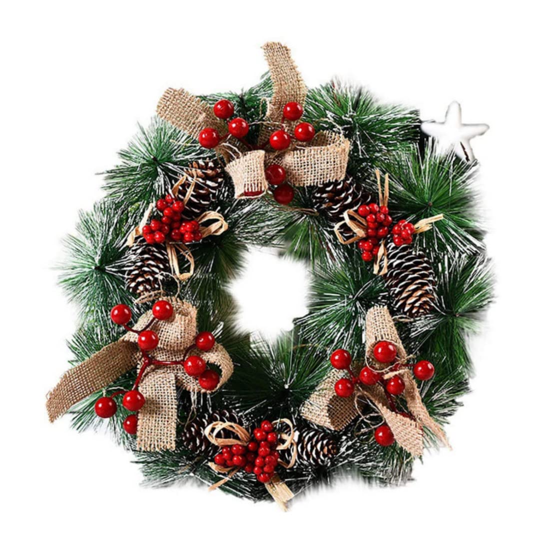 Couronne de Noël de porte d'entrée 32 cm - Guirlande décoration Noël feuilles et baies rouges