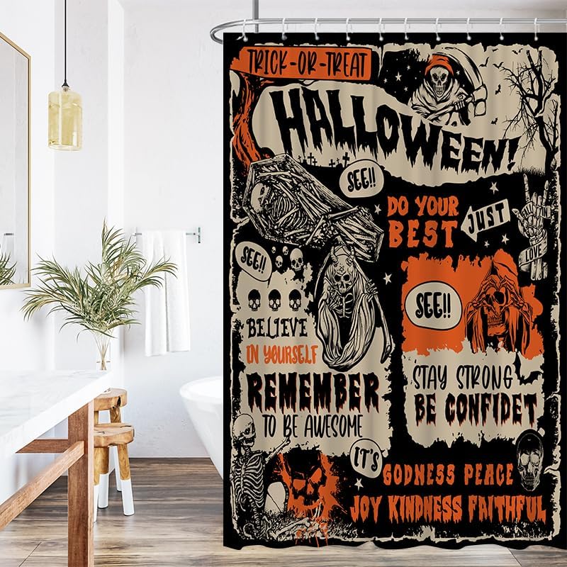 Miniatura 4 de Lofaris Cortina de ducha de Halloween para baño, espeluznante truco o truco espeluznante, cortina de ducha espeluznante, calavera gótica, creer en