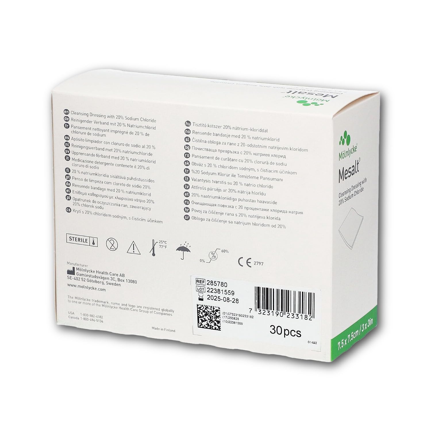 Mesalt 7,5x7,5 cm, Apósito para heridas, 30-pack